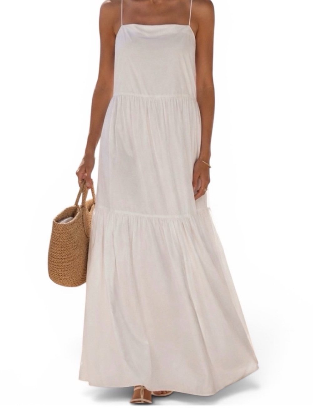 White Tiered Spaghetti Strap Maxi Dress